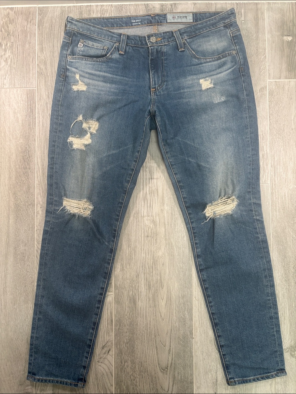 AG Adriano Goldschmied The Stilt Cigarette Leg Distressed Jeans Size 29R